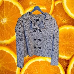 New Jones New York Black and White Herringbone‎ Pea Coat Size 16